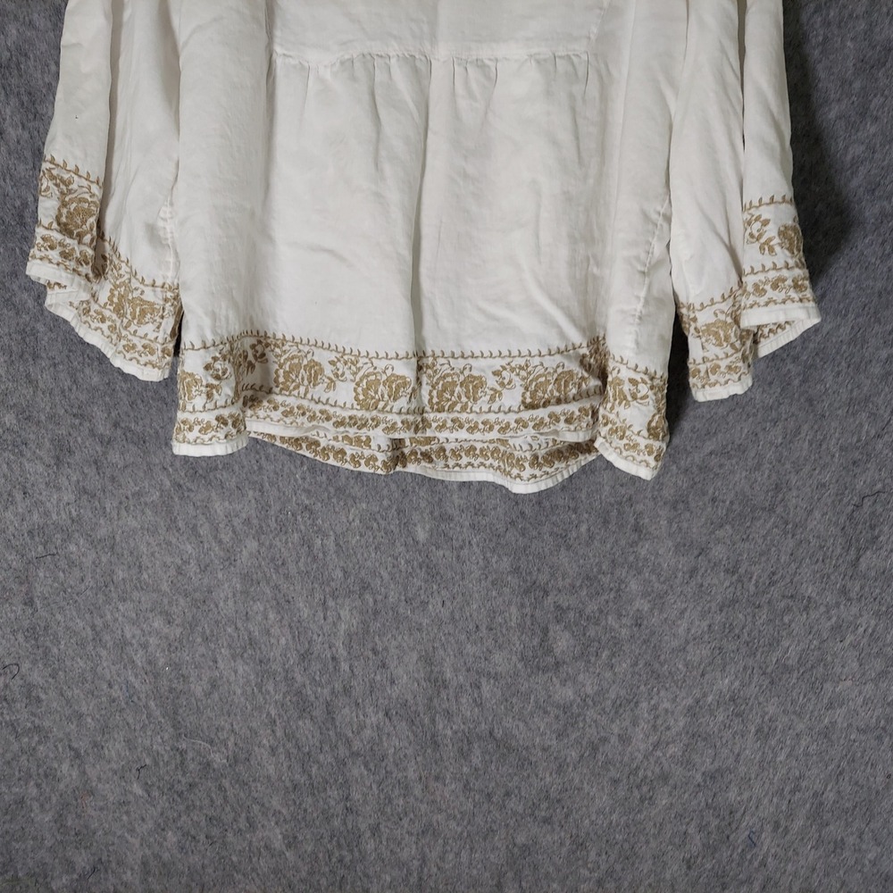 J. Jill Linen Embroidered Peasant Top XL Petite White Boho Festival Tassel Tie - Picture 6 of 8